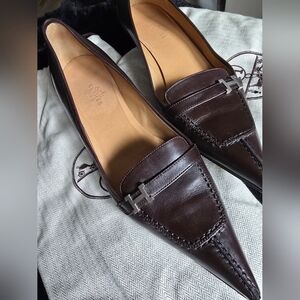 SOLD Authentic Hermès Brown Leather Pointed-Toe Loafers